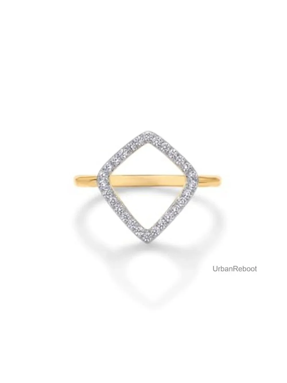 14K Gold Plated Two Toned Geometric Ring with Cubic Zirconia